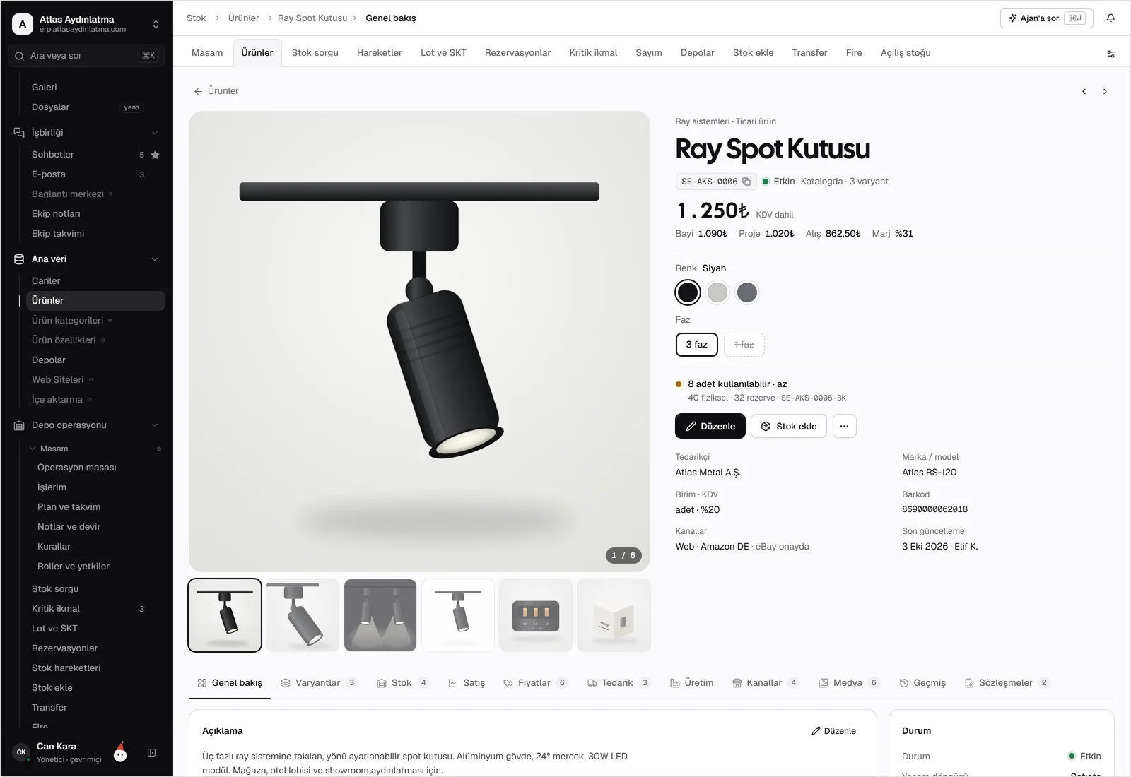 Dika Ops'ta ürün kartı