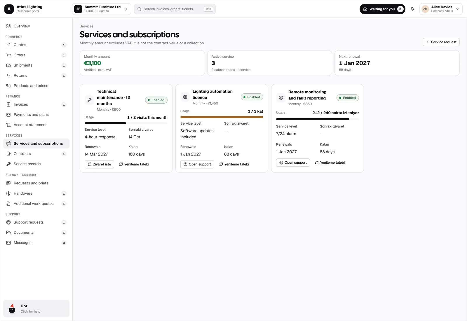 Services and subscriptions
