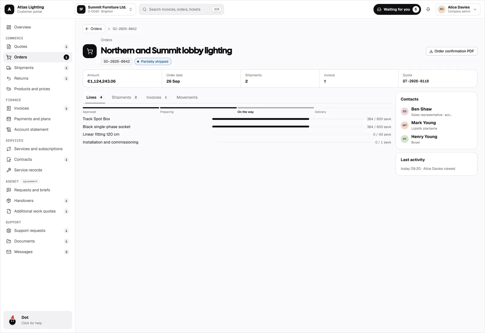 Orders and shipments, live