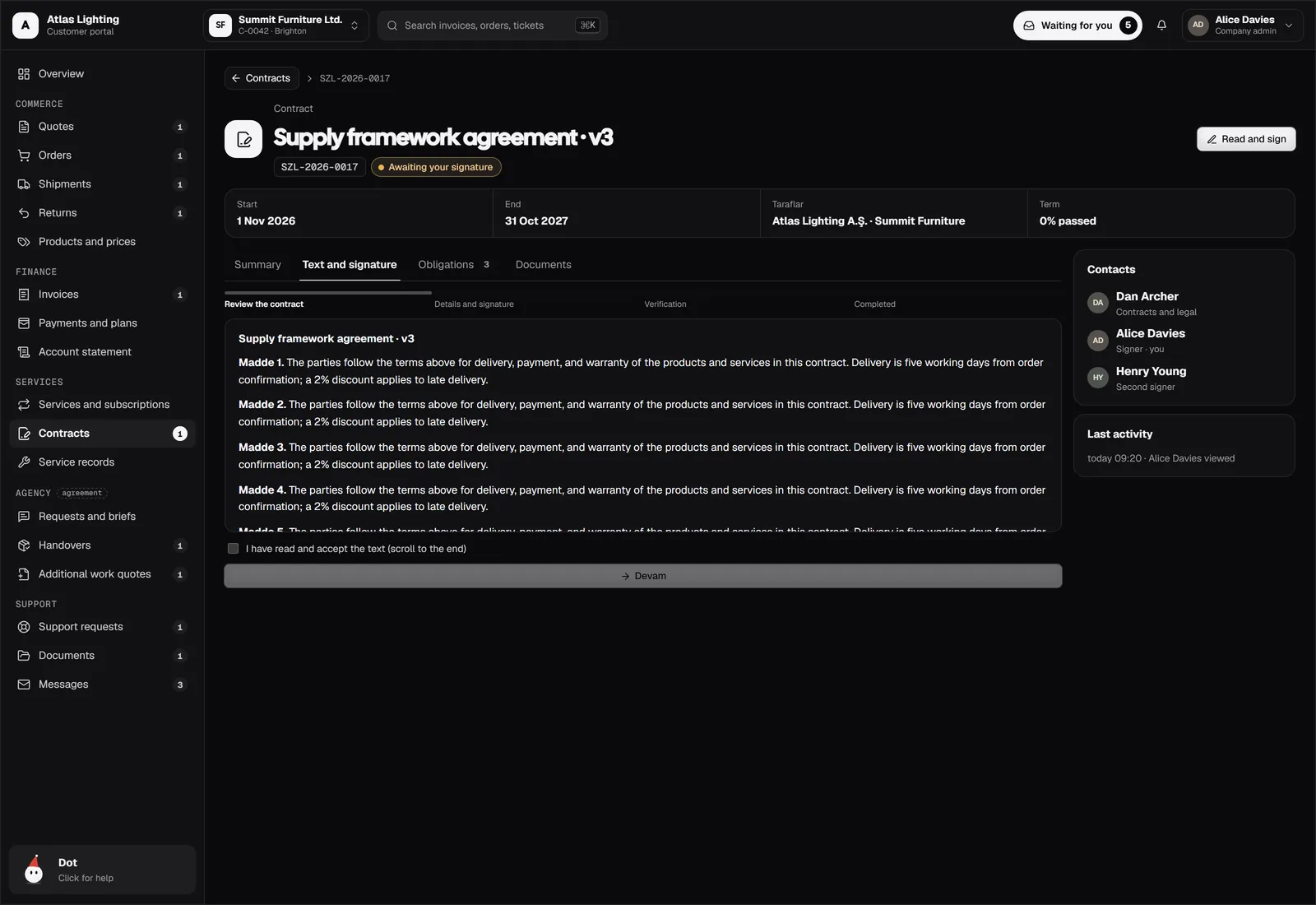 Contracts signed in the portal