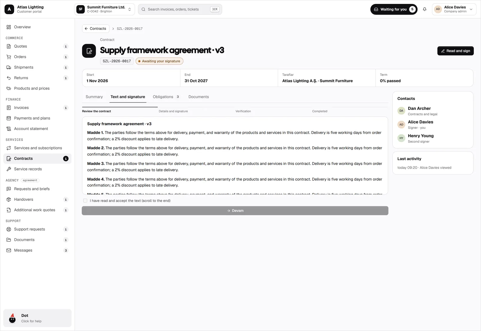 Contracts signed in the portal